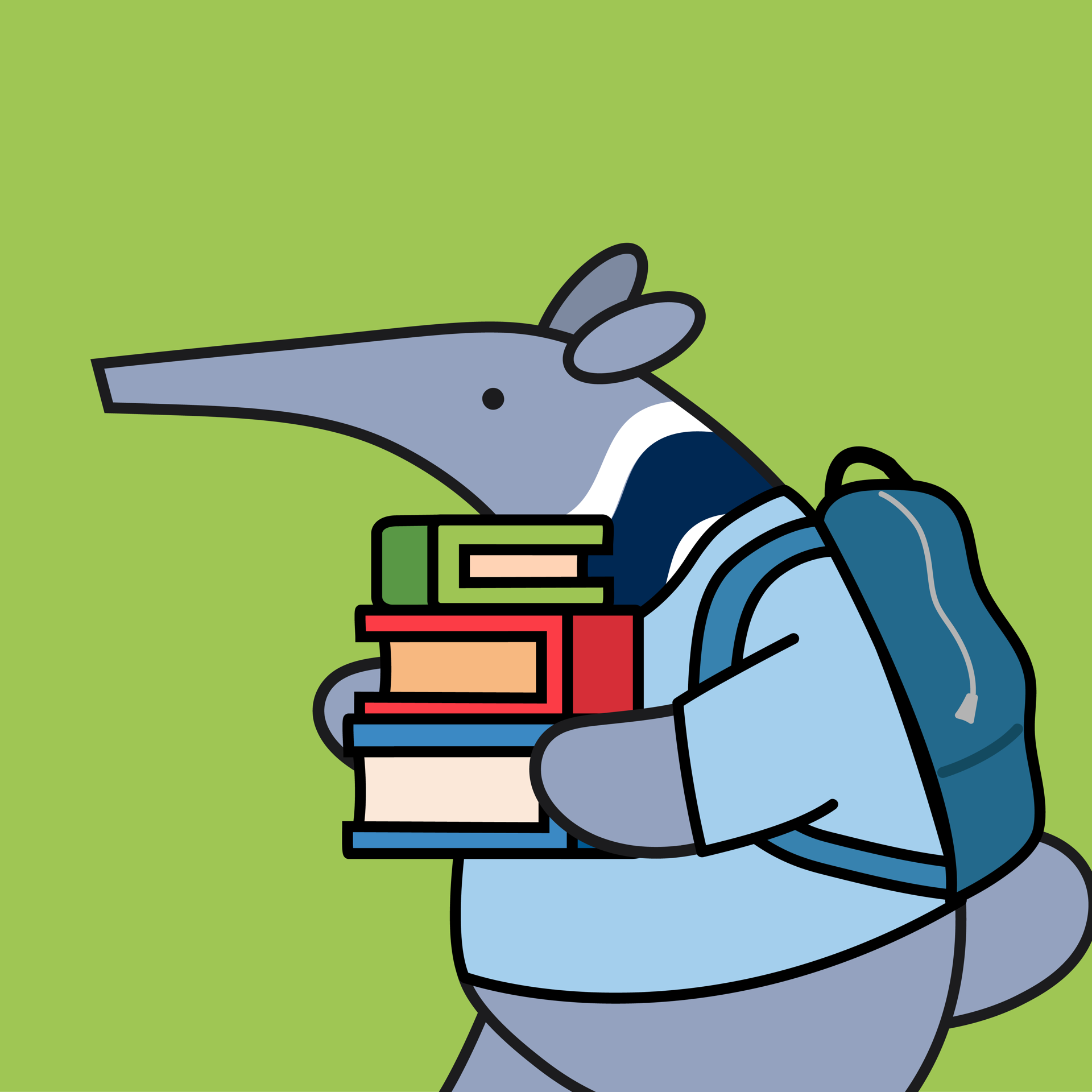 An anteater holding books